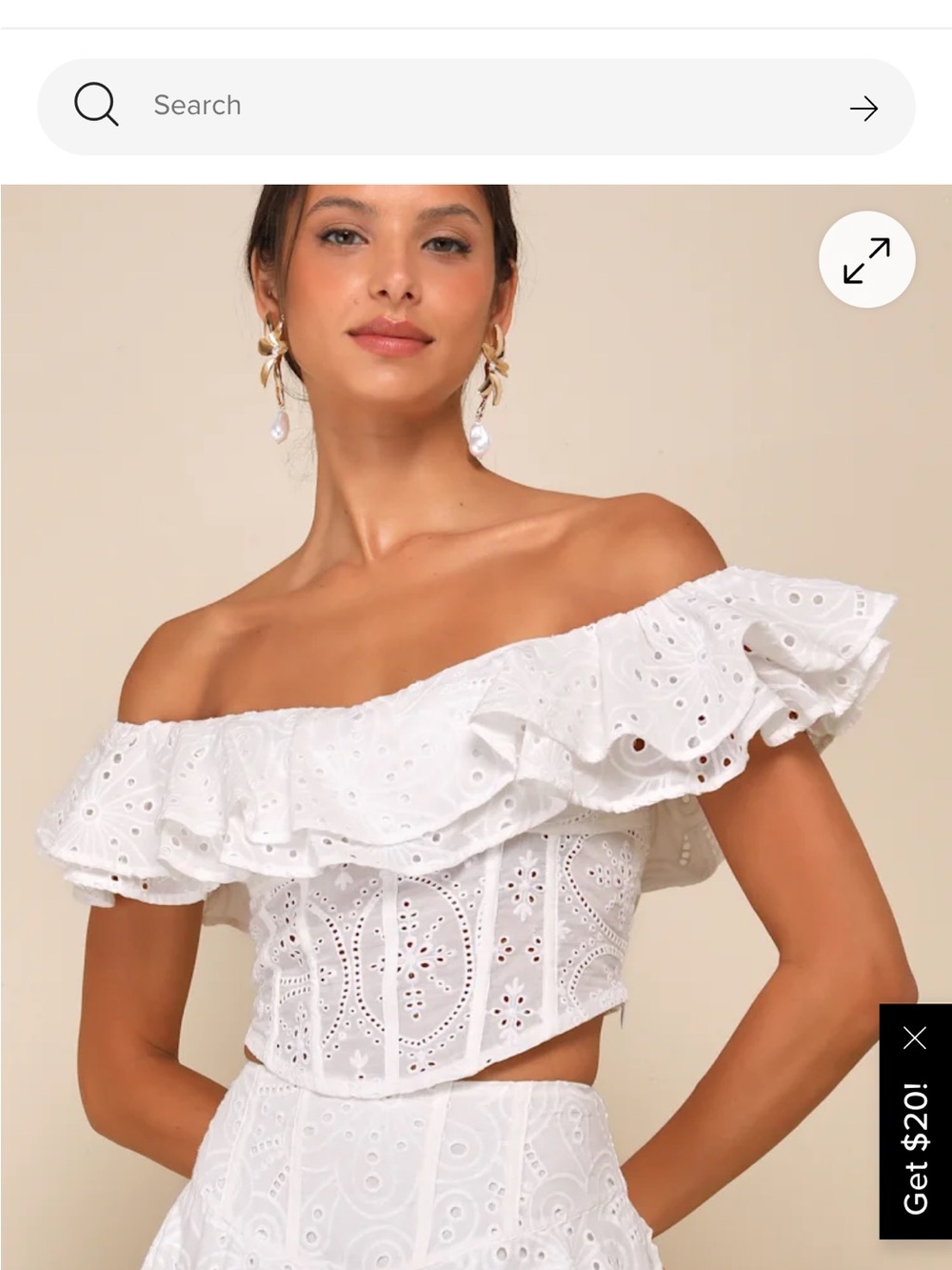 Lulu's White Off-Shoulder Eyelet Ruffle Crop Top